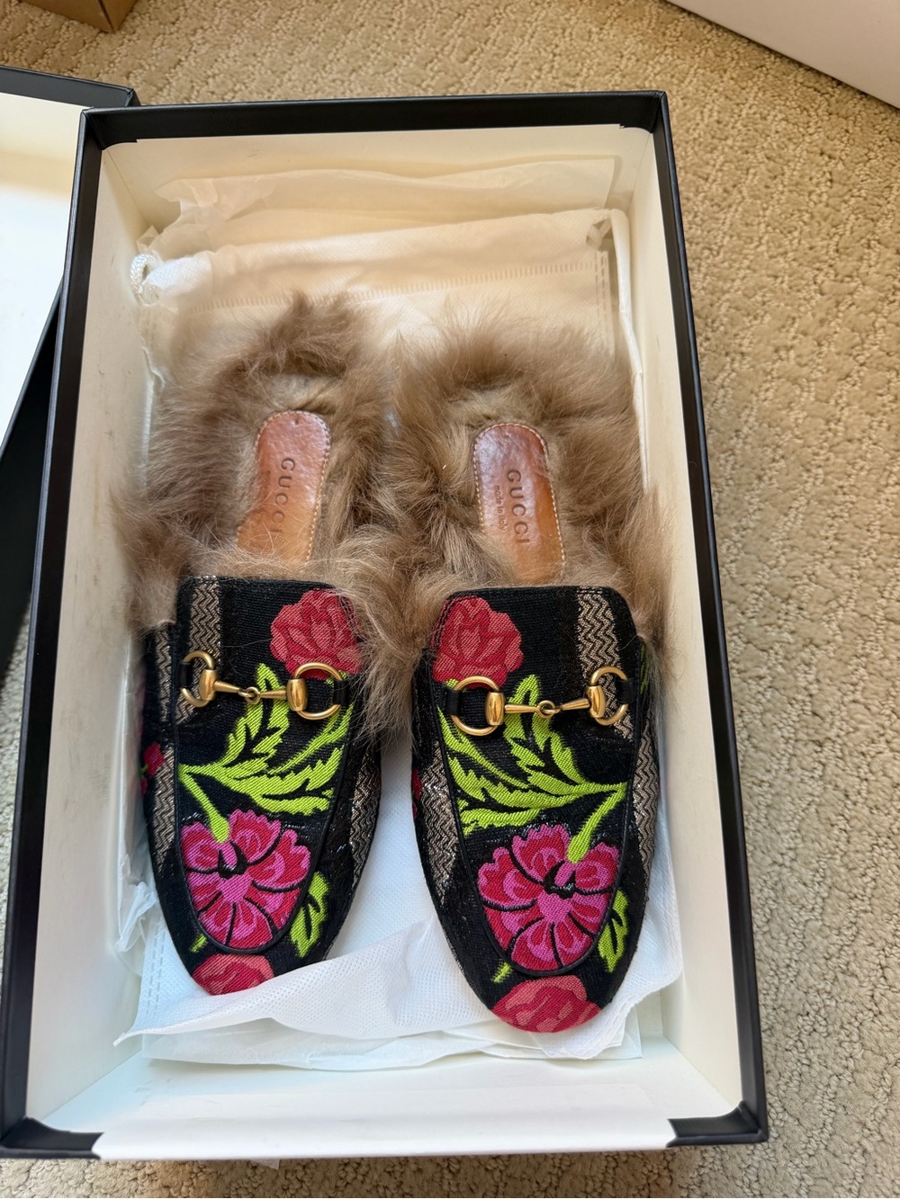 Gucci Horsebit Accent Floral Print Mules
